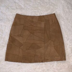 Brown Genuine Leather Patchwork Skirt Medium